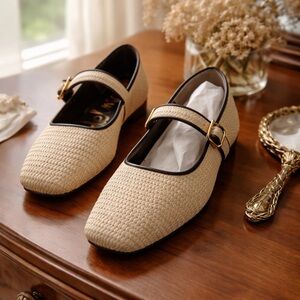 Sam Edelman Cream Woven Flats with Black Trim